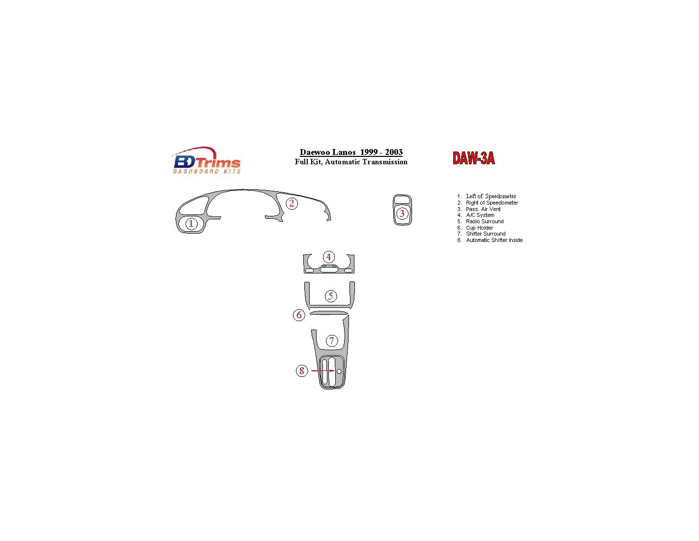 DAEWOO Daewoo Lanos 1999-2003 Full Set, Automatic Gear Interior BD Dash Trim Kit €51.99