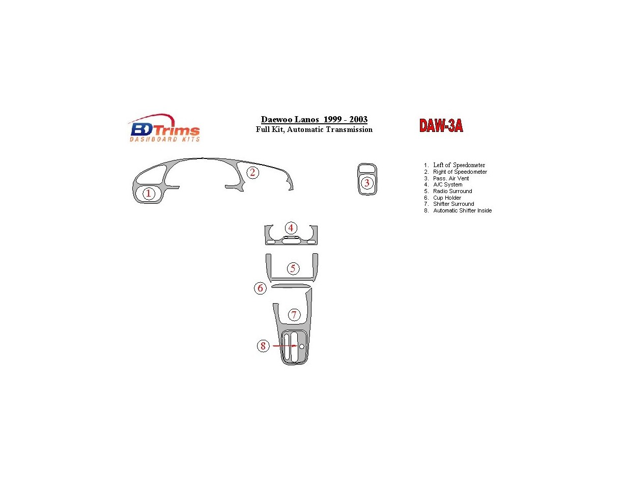 Daewoo Lanos 1999-2003 Voll Satz, Automatic Gear BD innenausstattung armaturendekor cockpit dekor - 1- Cockpit Dekor Innenraum