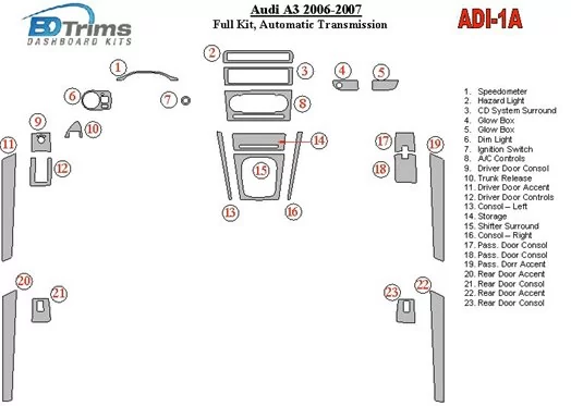 Audi A4 2000-2001 Ensemble Complet, Boîte automatique BD Kit la décoration du tableau de bord - 1