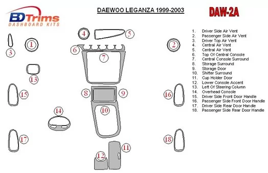Daewoo Leganza 1999-2003 Full Set Decor de carlinga su interior