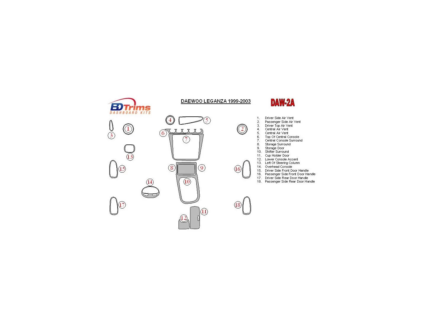 Daewoo Leganza 1999-2003 Full Set Interior BD Dash Trim Kit