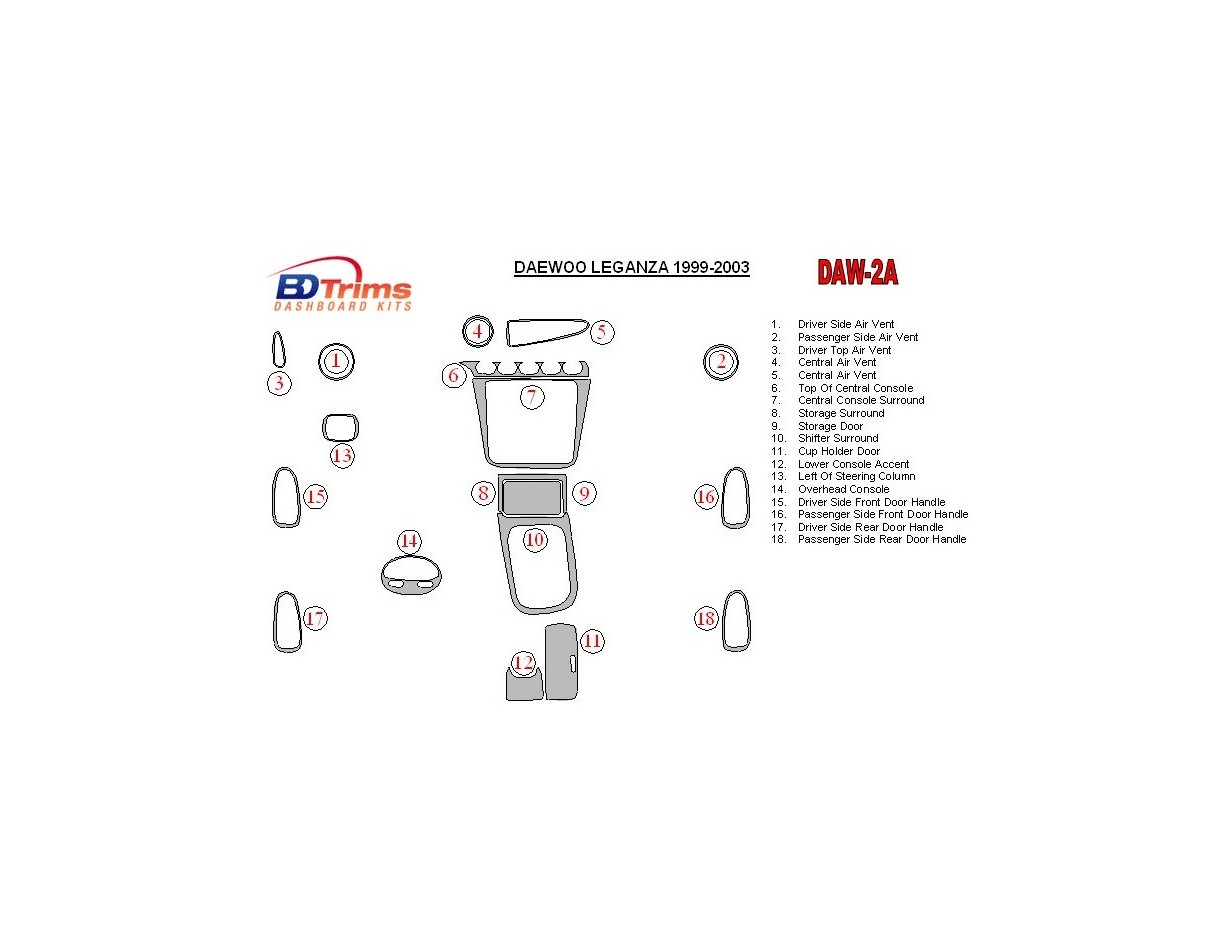 Daewoo Leganza 1999-2003 Full Set Cruscotto BD Rivestimenti interni