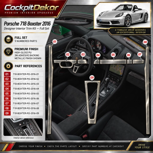 Porsche 718 Boxter 2016 – Designer Trim – Kit completo para interiores