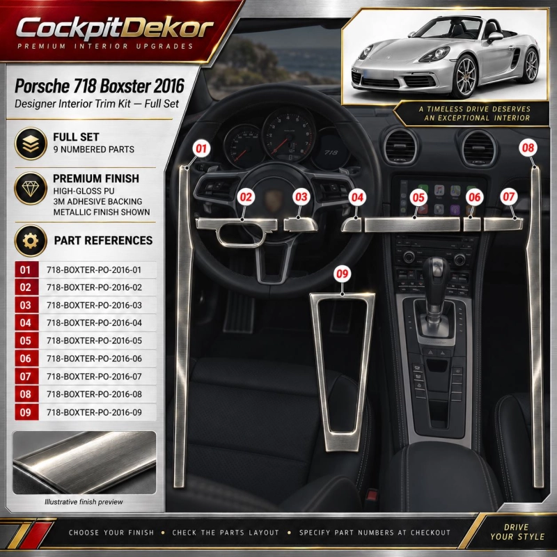Porsche 718 Boxter 2016 – Designer Trim – Kit completo para interiores