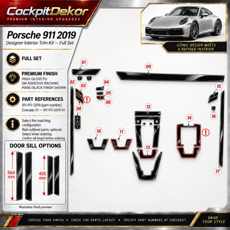 Porsche 911 2019 – Designer Trim – Kit completo para interiores
