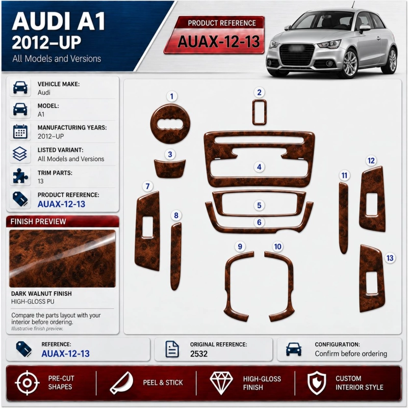 Audi A1 vanaf 2012 3D interieur dashboard decoratieset dashboard decor 13-delen