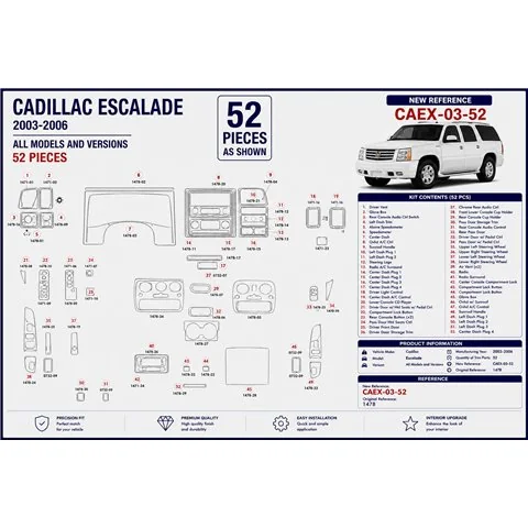 Cadillac Escalade 2003-2006 3D dashboard trim kit, 52 parts 2
