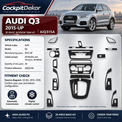 Audi Q3 ab 2015 3D BASIC kit de molduras interiores para salpicadero 28 piezas 2