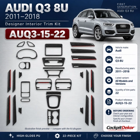 Audi Q3 8U 2011-2018 kit 3D de molduras interiores para salpicadero 22 piezas 2