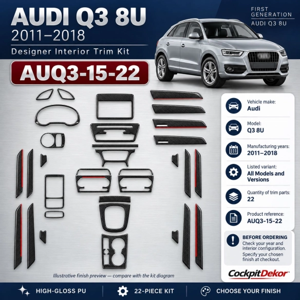 Audi Q3 8U 2011-2018 kit 3D de molduras interiores para salpicadero 22 piezas