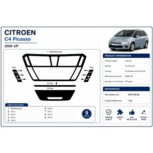 Citroen C4 Picasso 2006+ kit cruscotto 3D, 9 pezzi 2
