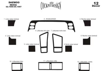 Daewoo Nexia 02.95-05.97 3M 3D Interior Dashboard Trim Kit Dash Trim Dekor 12-Parts