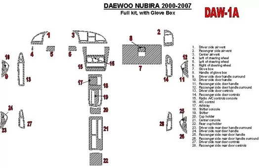 Daewoo Nubira 2000-2007 Ensemble Complet, Avec lueur-boîte BD Kit la décoration du tableau de bord - 1 - habillage decor de tabl