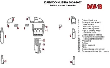 Daewoo Nubira 2000-2007 Ensemble Complet, Without glowe-box BD Décoration de tableau de bord