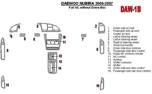 DAEWOO Daewoo Nubira 2000-2007 Full Set, Without glowe-box Interior BD Dash Trim Kit €64.99