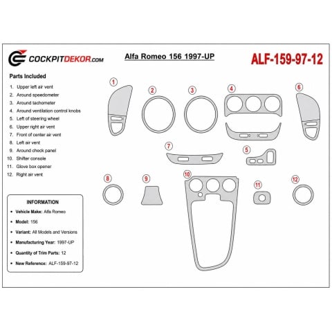 Alfa Romeo 156 1997+ kit salpicadero 3D, 12 piezas 2