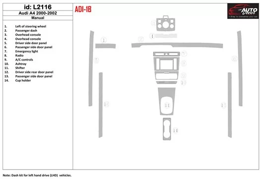 Audi A4 2000-2001 Ensemble Complet BD Kit la décoration du tableau de bord - 1 - habillage decor de tableau de bord