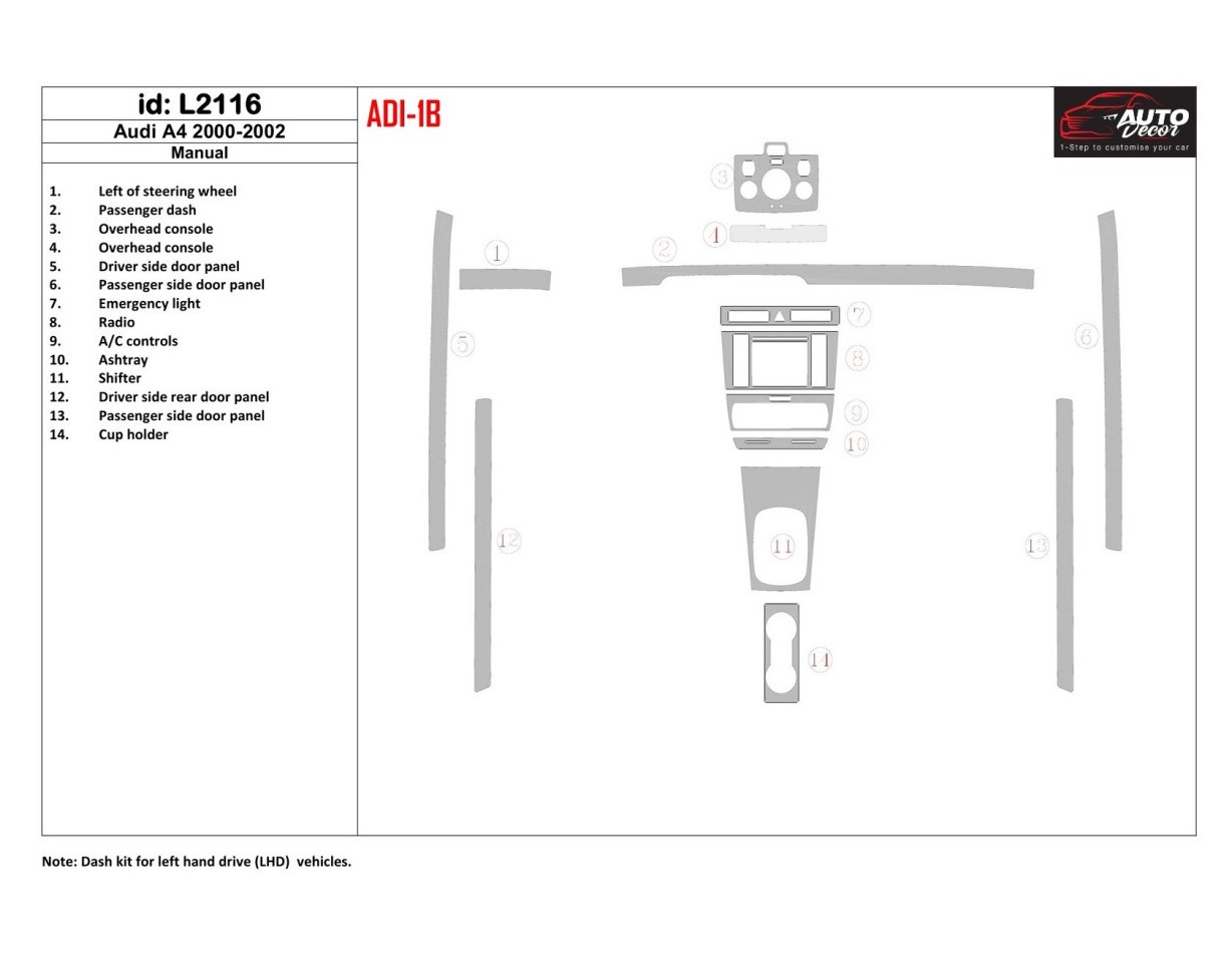Audi A4 2000-2001 Full Set, ÐœÐšÐŸÐŸ Decor de carlinga su interior