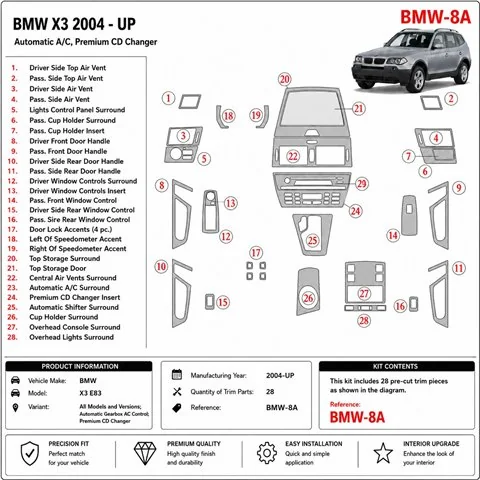 BMW X3 2004+ cambio automático AC Control, cargador CD kit salpicadero 3D