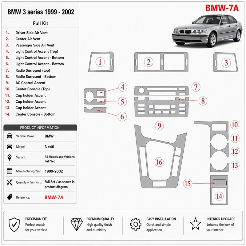BMW 3 1999-2002 complete set 3D dashboard sierlijstset