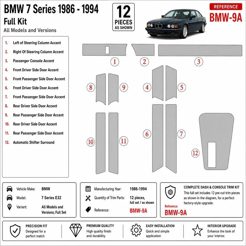 BMW 7 1986-1994 complete set 3D dashboard sierlijstset