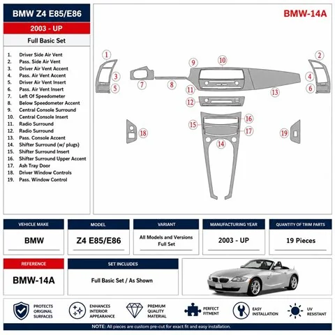BMW Z4 2003+ Full Set 3D dashboard trim kit 2