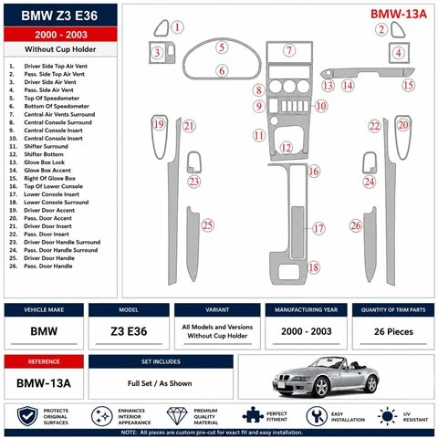 BMW Z3 2000-2003 Without glass-holder 3D dashboard trim kit 2