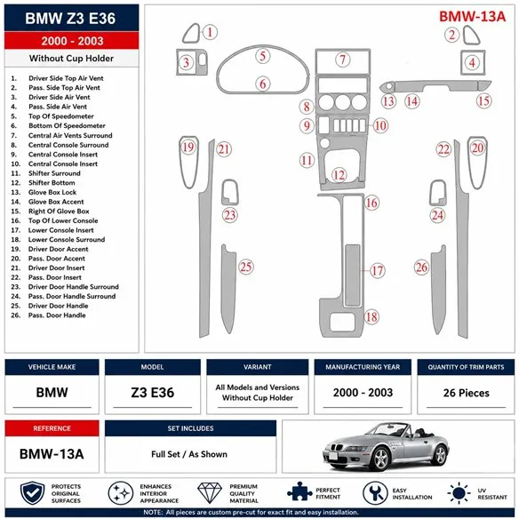 BMW Z3 2000-2003 Without glass-holder 3D dashboard trim kit