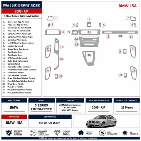 BMW 3 2005+ 4 Doors Sedan, with navigation system 3D dashboard trim kit 2