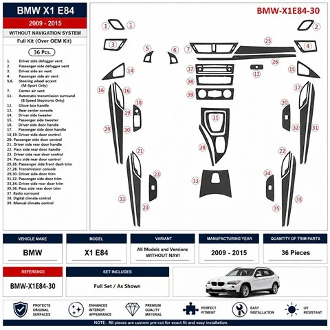 BMW X1 E84 2009-2015 NAVI 3D Armaturenbrett-Dekor-Set, 36 Teile