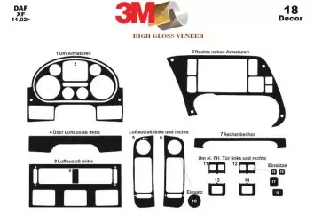 Daf XF 11.02-12.05 3M 3D Interior Dashboard Trim Kit Dash Trim Dekor 18-Parts