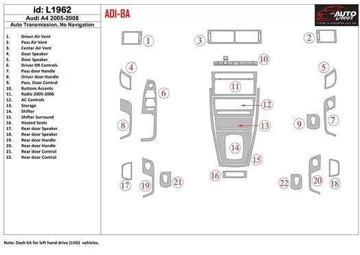 Audi A4 2005-2008 Automatic Gearbox Interior BD Dash Trim Kit