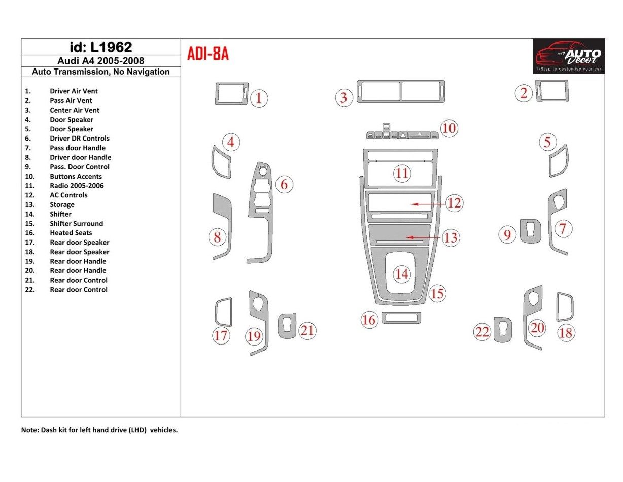 Audi A4 2005-2008 Automatic Gearbox BD Interieur Dashboard Bekleding Volhouder