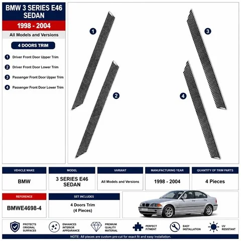 BMW 3 Series E46 1998-2004 kit cruscotto 3D, 4 pezzi 2