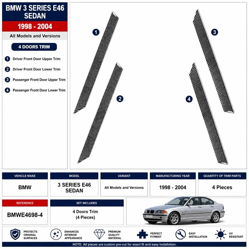 BMW 3 Series E46 1998-2004 3D dashboard trim kit, 4 parts
