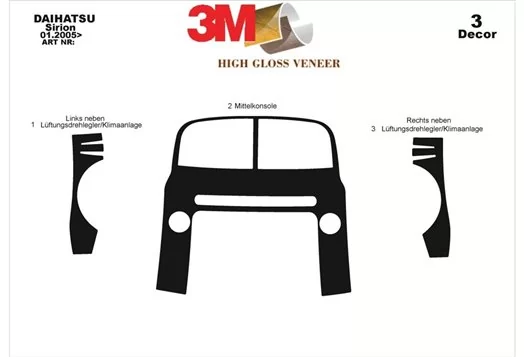 Daihatsu Sirion 01.2005 Habillage Décoration de Tableau de Bord 3-Pièce