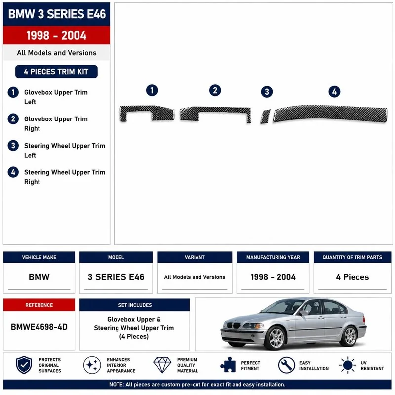 BMW 3 Series E46 1998-2004 3D dashboard trim kit, 4 parts