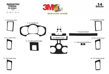 Daihatsu Terios 09.2006 3M 3D Interior Dashboard Trim Kit Dash Trim Dekor 10-Parts