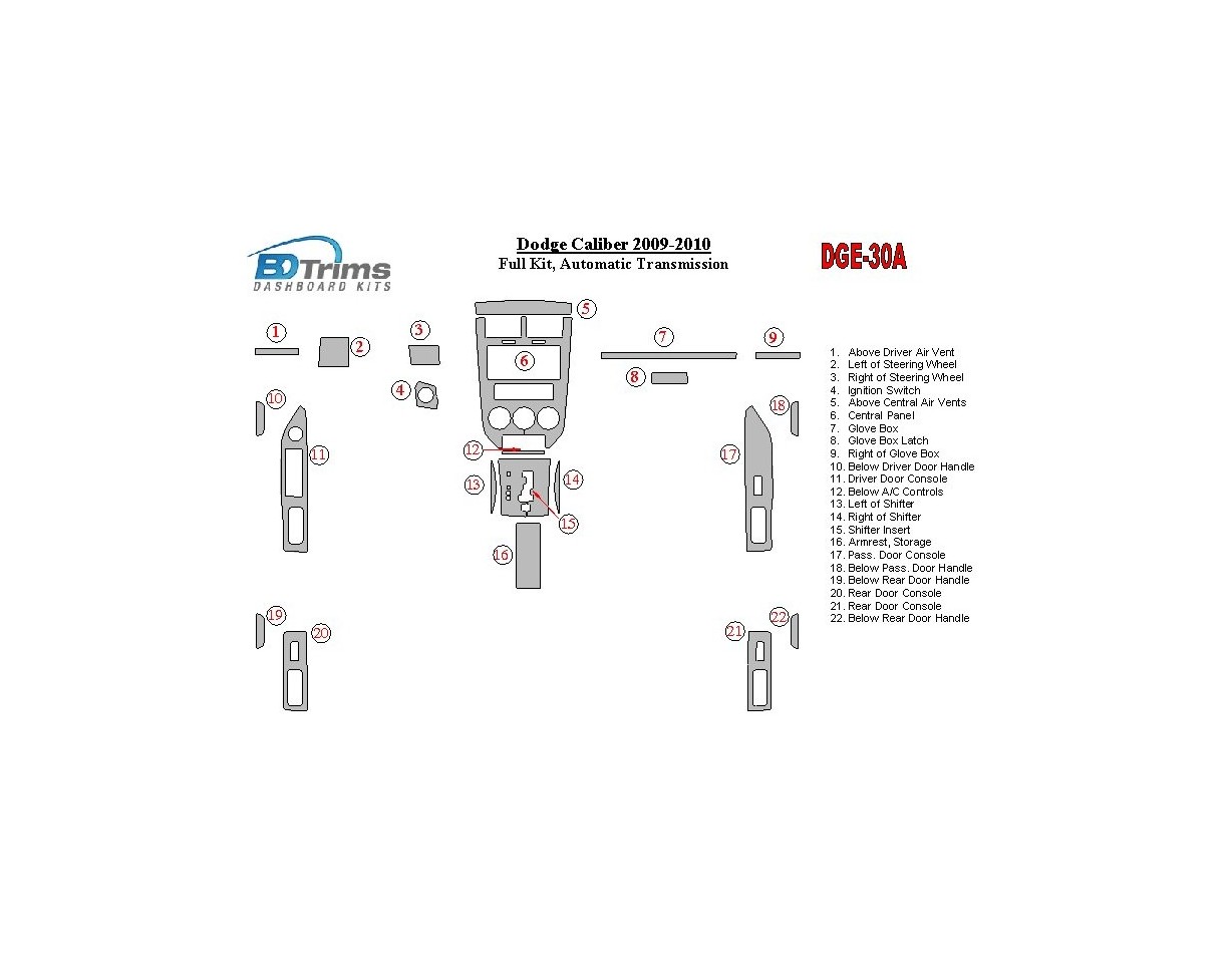 Dodge Caliber 2009-UP Full Set, Automatic Gear BD Interieur Dashboard Bekleding Volhouder