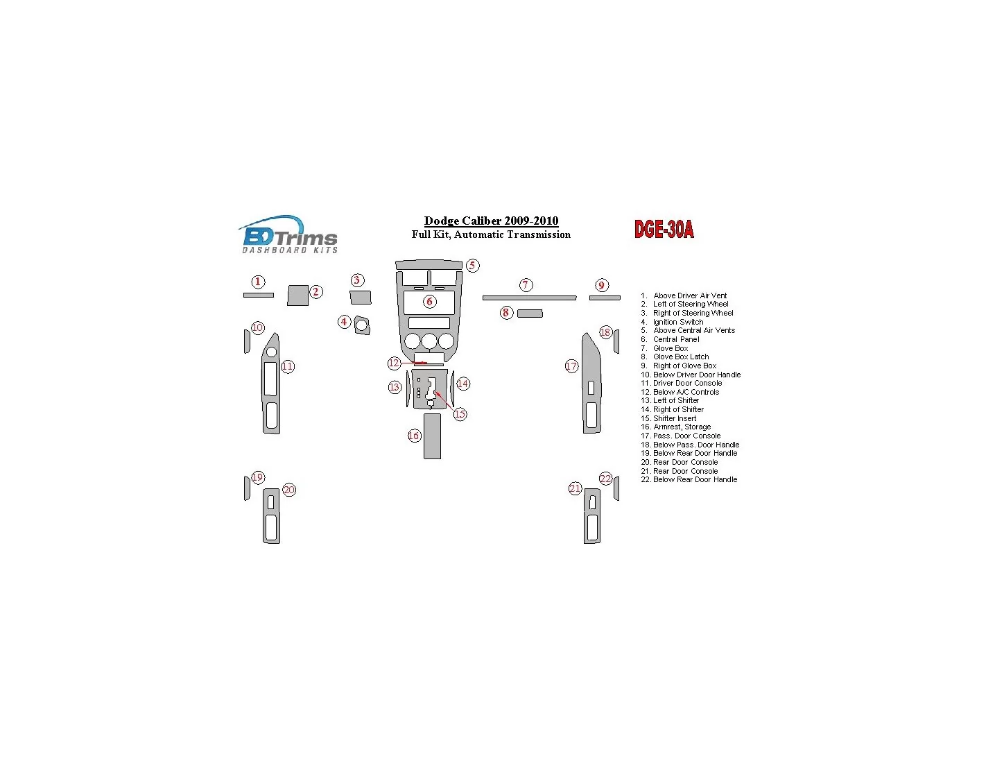 Dodge Caliber 2009-UP Full Set, Automatic Gear Decor de carlinga su interior