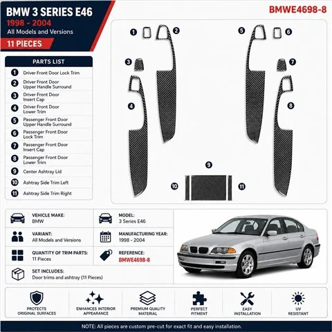 BMW 3 Series E46 1998-2004 3D Armaturenbrett-Dekor-Set, 11 Teile 2