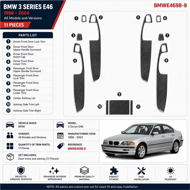 BMW 3 Series E46 1998-2004 3D dashboard trim kit, 11 parts