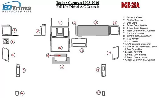 DODGE Dodge Caravan 2008-UP Full Set, Automatic AC Controls Interior BD Dash Trim Kit €59.99