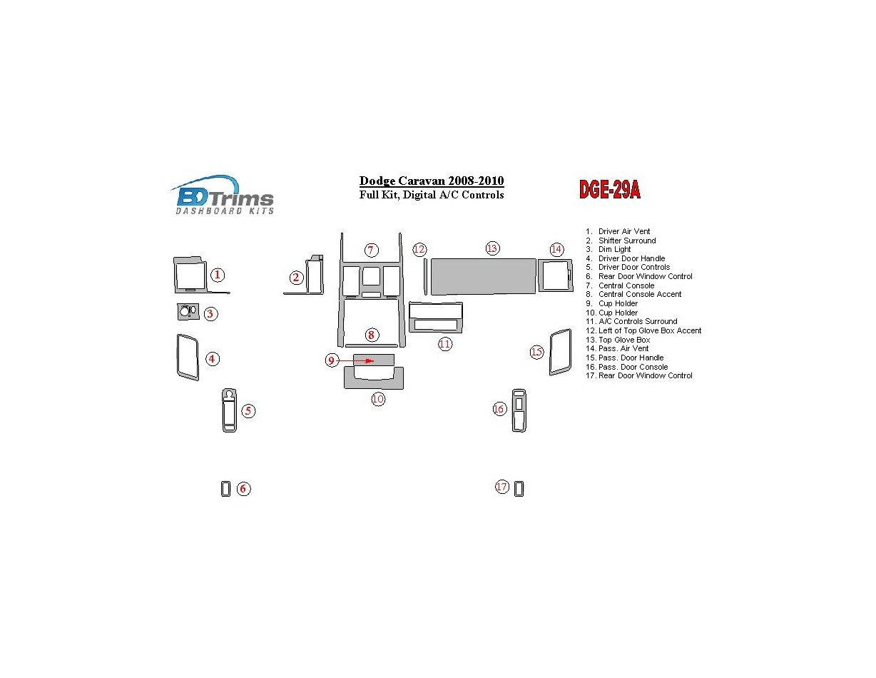 Dodge Caravan 2008-UP Full Set, Automatic AC Controls BD Interieur Dashboard Bekleding Volhouder