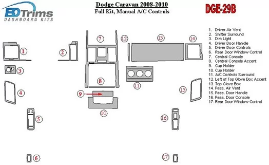 Dodge Caravan 2008-UP Full Set, Manual Gearbox AC Controls BD Interieur Dashboard Bekleding Volhouder