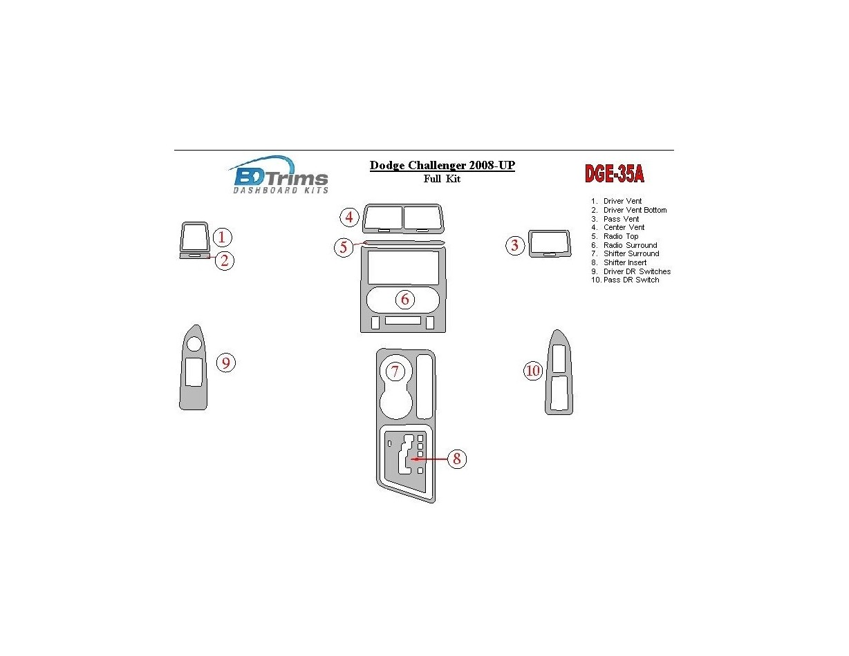Dodge Challenger 2008-UP Full Set Interior BD Dash Trim Kit