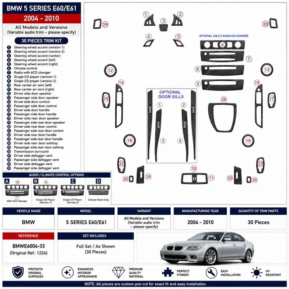 BMW 5 Series E60/E61 2004-2010 3D dashboard sierlijstset, 33 delen