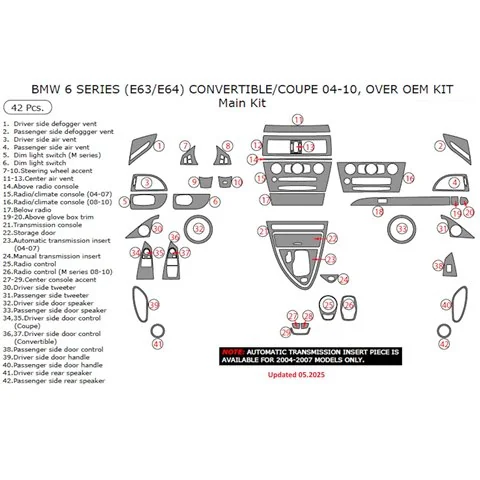 BMW 6-Series E 63 2008-2010 kit cruscotto 3D, 41 pezzi 2