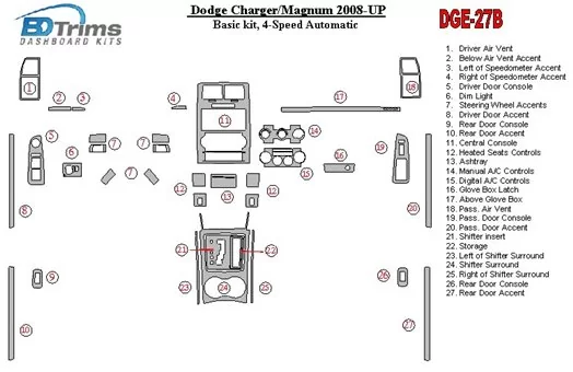 Dodge Charger 2008-UP Basic Set BD Interieur Dashboard Bekleding Volhouder