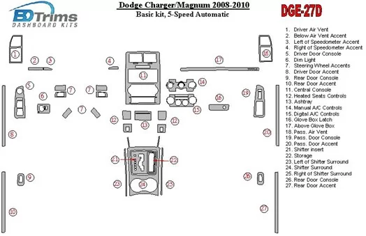 Dodge Charger 2008-UP Basic Set, 5 - Gears Automatic Gearbox Decor de carlinga su interior